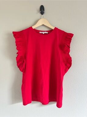English  Factory Red Ruffle Sleeve Tee medium